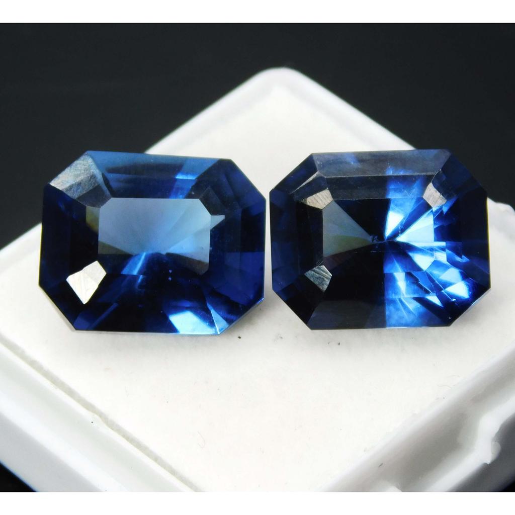 Natural Blue Sapphire Emerald Cut 21.35 Ct CERTIFIED Loose Gemstone Pair A-5171