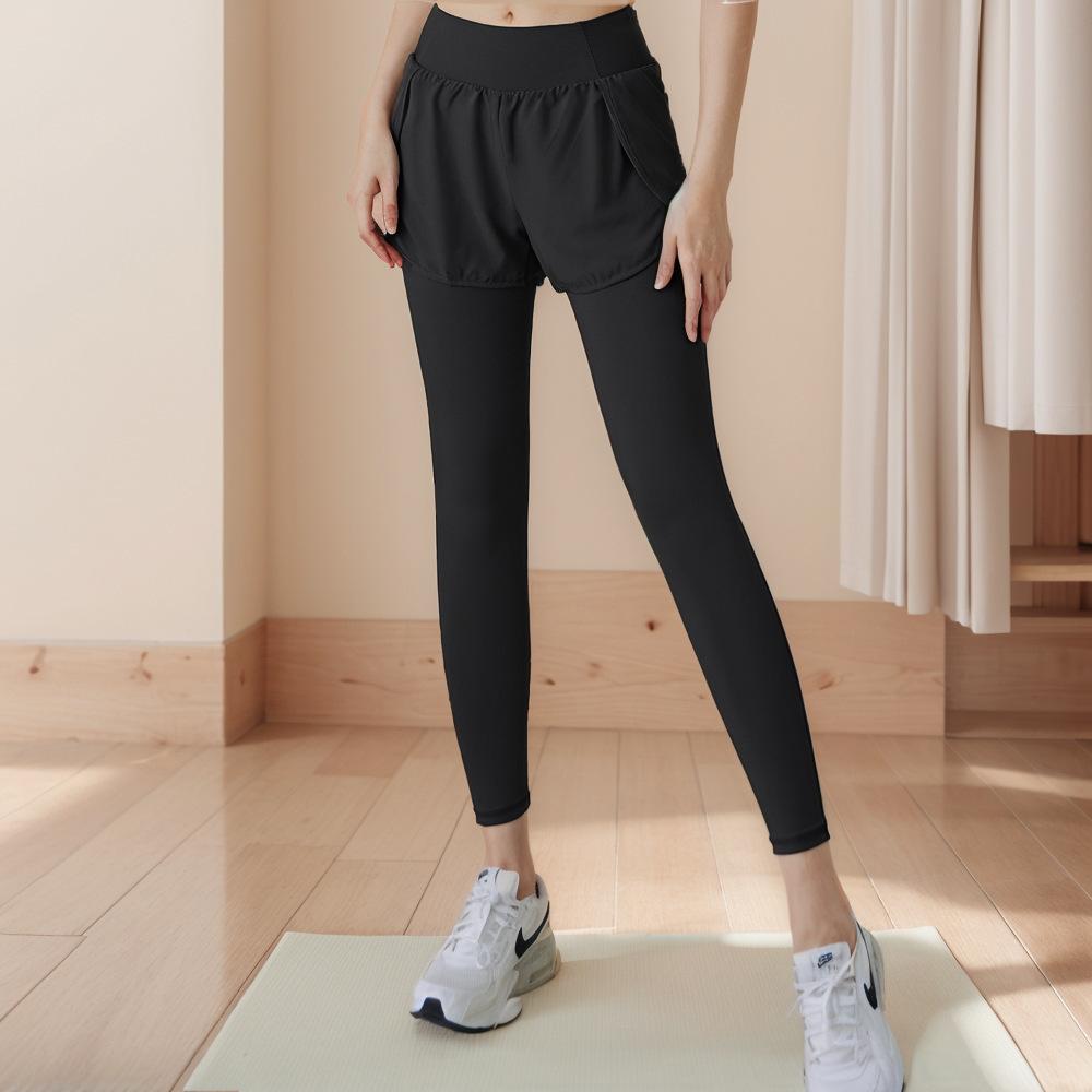 Yoga pants women s high waist hip lift quick-drying running pants elastic tight sports fitness pants high waist hip lift fleece culottes S чёрный