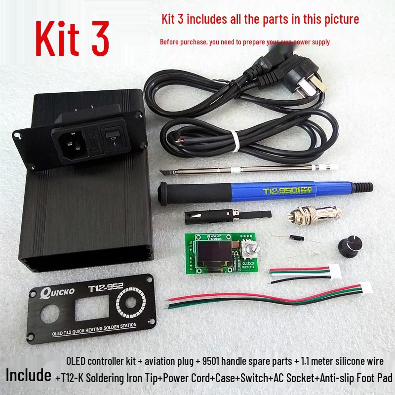 

OLED Digital Display T12 Soldering Station DIY Kit with QUICKO Controller Board, Aluminum Alloy Case, and Soldering Iron Handle SET1 English Version