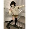 Sweet and cute bear print sports striped cotton jacket women's winter new stand-up collar warm versatile bread jacket