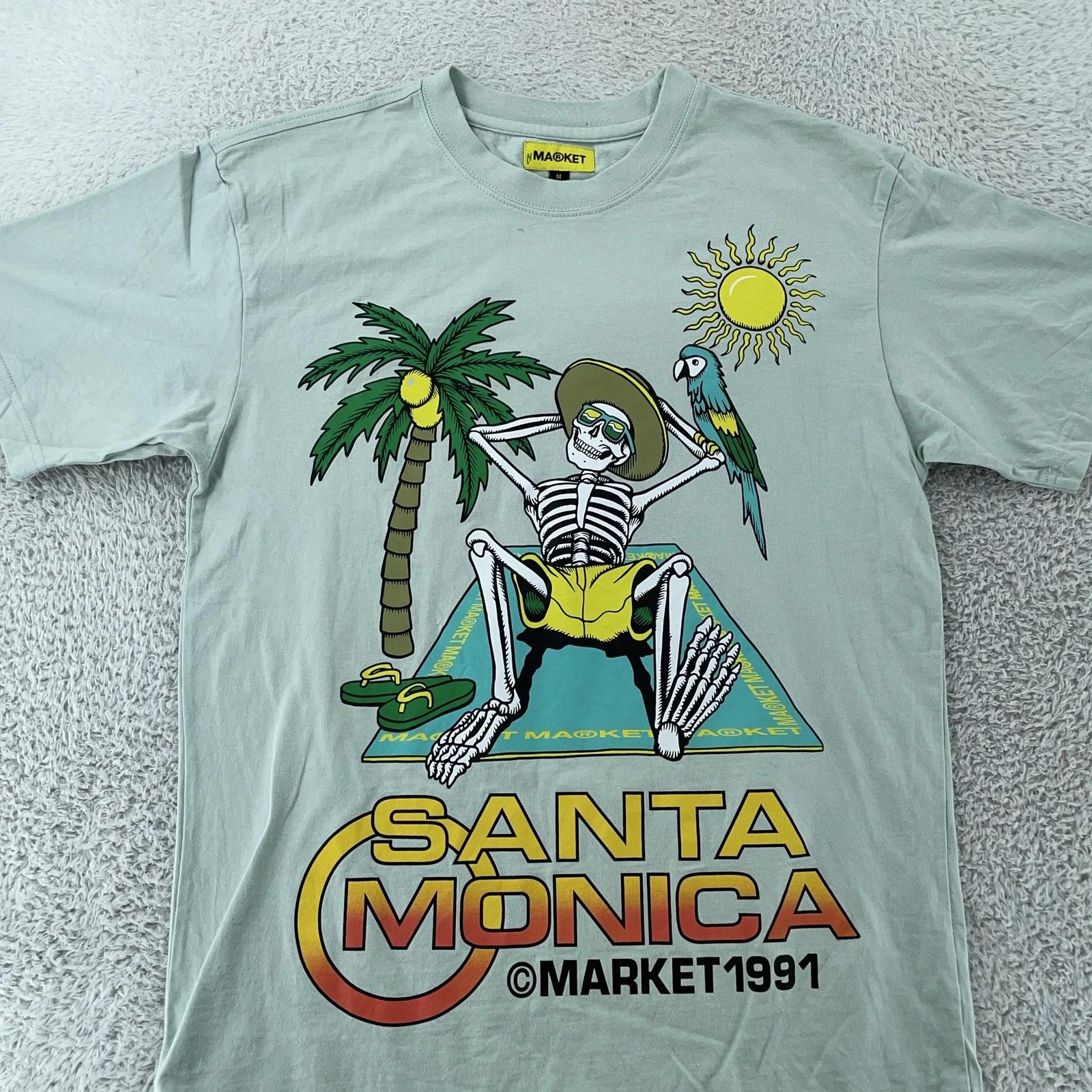 

Chinatown Market Santa Monica T-Shirt Medium Beach Mint Green Skeleton Parrot L