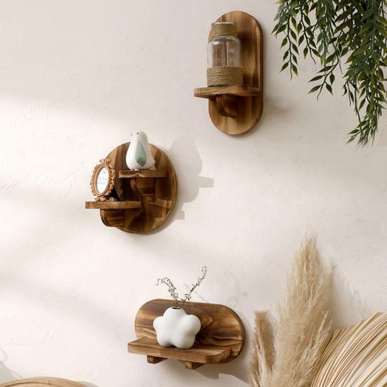 Wood Wall Shelf with Treatment Moisture-Proof Wooden Shelves Rounded Oval Design Organizer