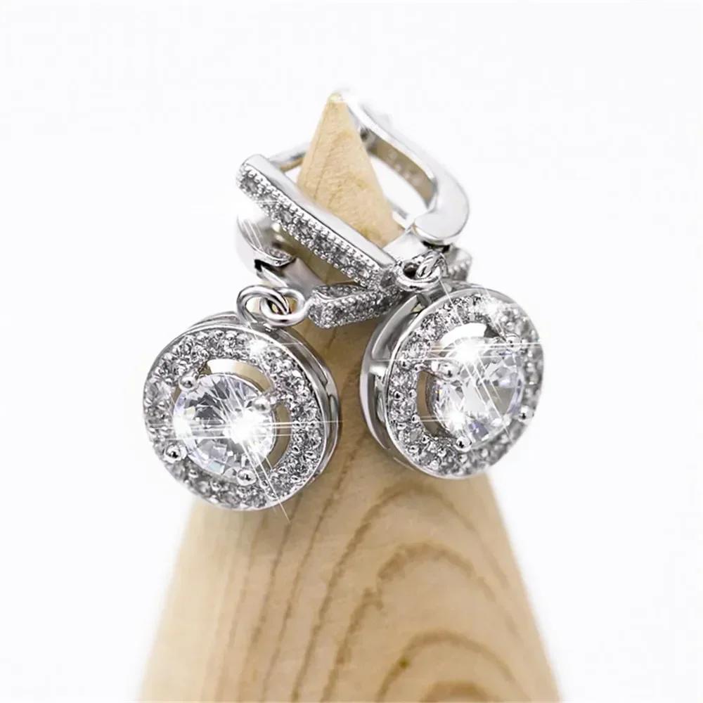 Huitan Drop Earring With Brilliant Round Cutting Cubic Zirconia Fashion Jewelry Engagement Wedding Earrings For Women