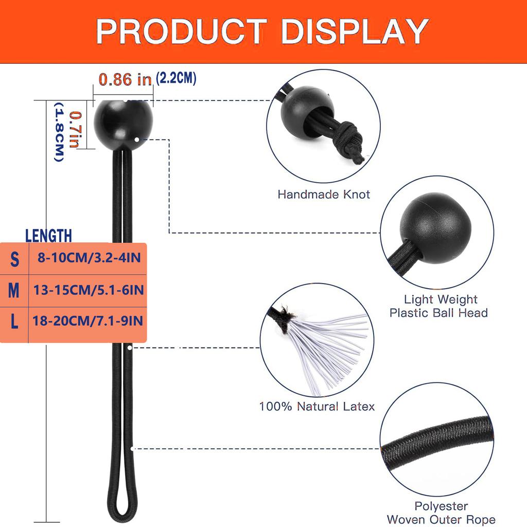 50 Stück Bungee-Kugeln, Schwarze Kordel für Plane, UV-beständig, mit elastischer Schnur für Plane, Gurte, Zelt, Stangen & Drähte