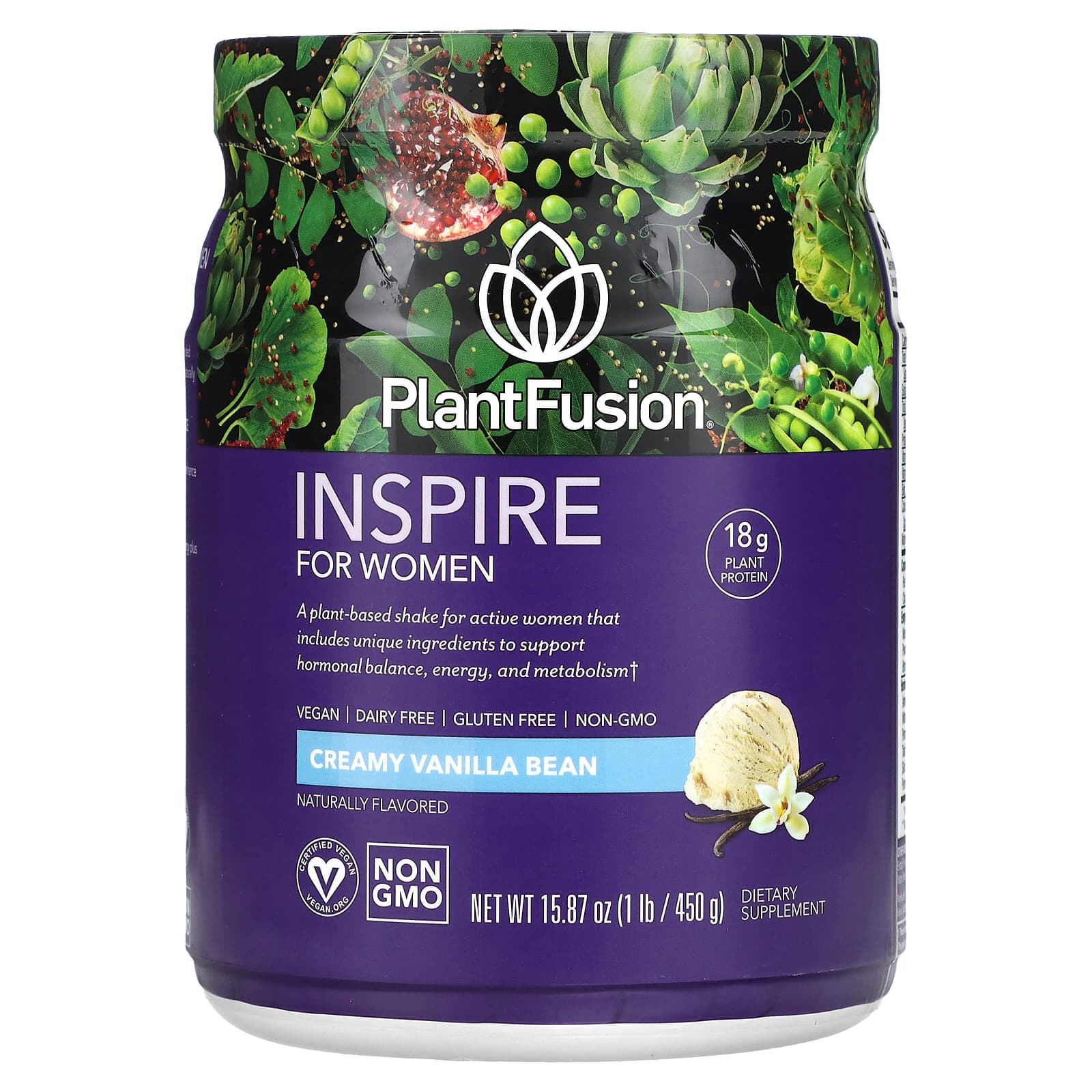 

PlantFusion, Women s Inspire, Creamy Vanilla Bean, 1 lb (450 g)