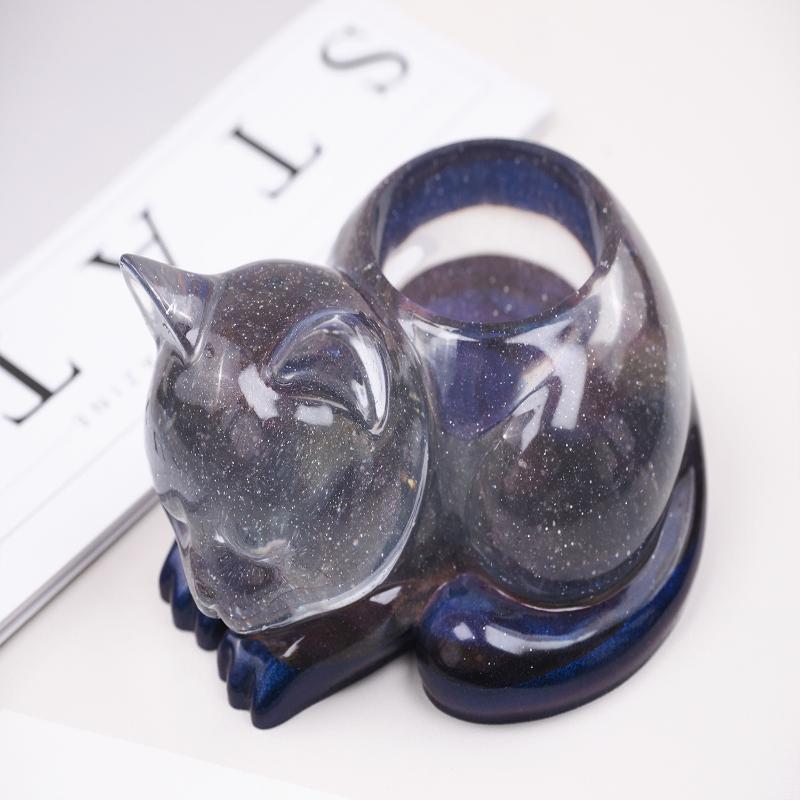 Sleeping Cat Memorial Silicone Mold For Resin Cat Candle Holder Animal Keepsake Sympathy Gift