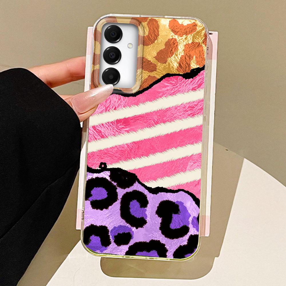 Splicing Purple Leopard Print Phone Case for Samsung Galaxy A55 A07 A17 A56 A36 A26 A16 A53 A06 A14 A24 A34 A54 A15 A12 Cover