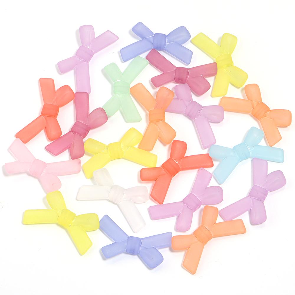 20pcs/lot Bow Acrylic Beads Mix Color Loose Charm Bead for Jewelry Making Accessories DIY Earrings Keychain Beaded Material