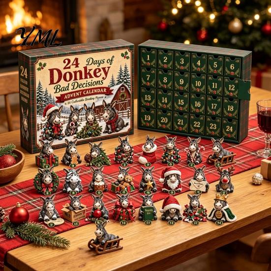 Kreative Weihnachts-Raumdekoration Shih Tzu Adventskalender, 24-Tage Countdown Spielzeug-Set mit Mini-Hund 24 Tage Festliche Dekorationsfiguren, Baumhänge-Dekoration,