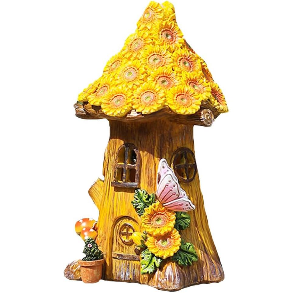 Angoily Solar Fairy House, Solar Resin Powered Garden Decor Creative Landscape Decoration for Yard Patio and Lawn Ornaments, Landscape, Fairy Garden