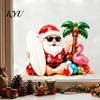 Creative Party Window Decor Tropical Christmas Static Stickers, Santa Claus Flamingo Palm Tree Surfing Board Customizable Cut to Size Decals