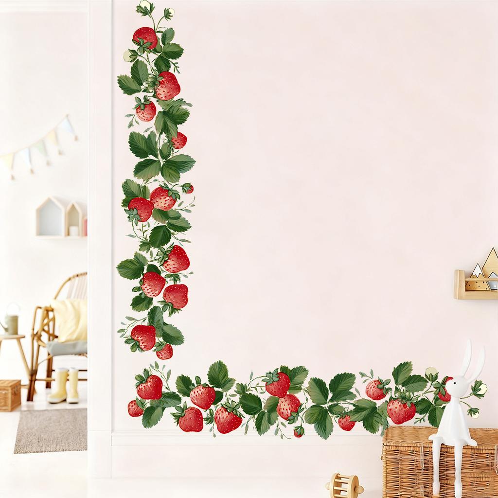 Fresh Strawberry Flowers Rattan Living Room Kitchen Bedroom Self-adhesive Background Decoration Stickers