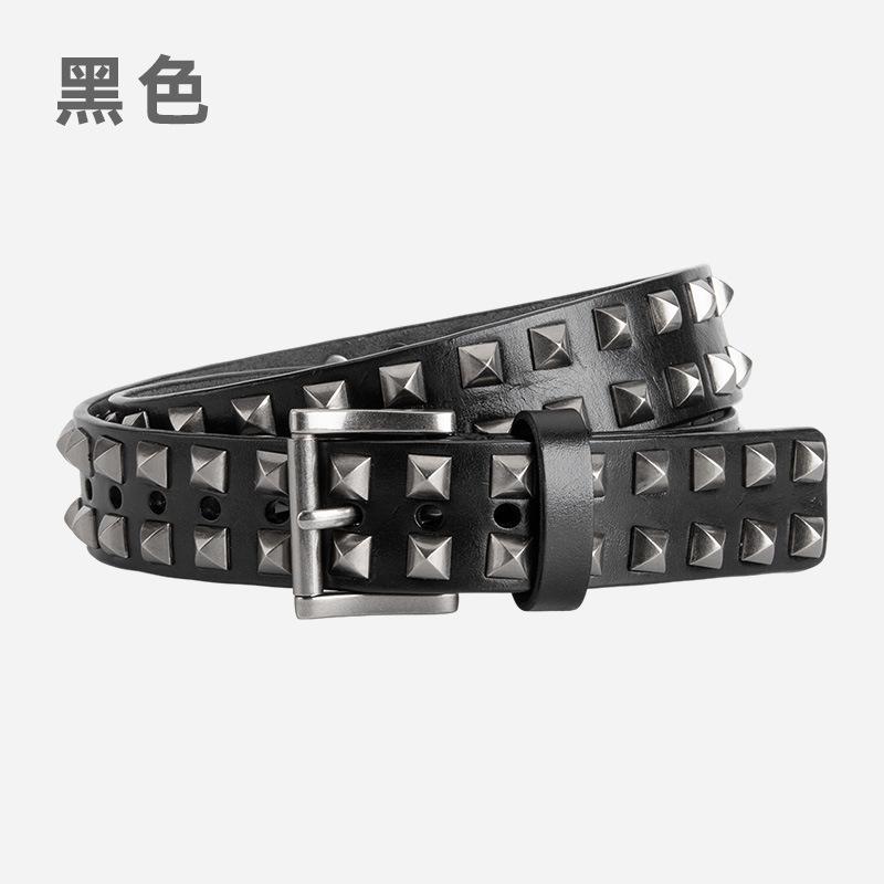 

Punk Alloy Rivet Leather Belt Women s Square Bead Pyramid Decorative Women s Belt Hip Hop Jeans Belt 105*3.3cm