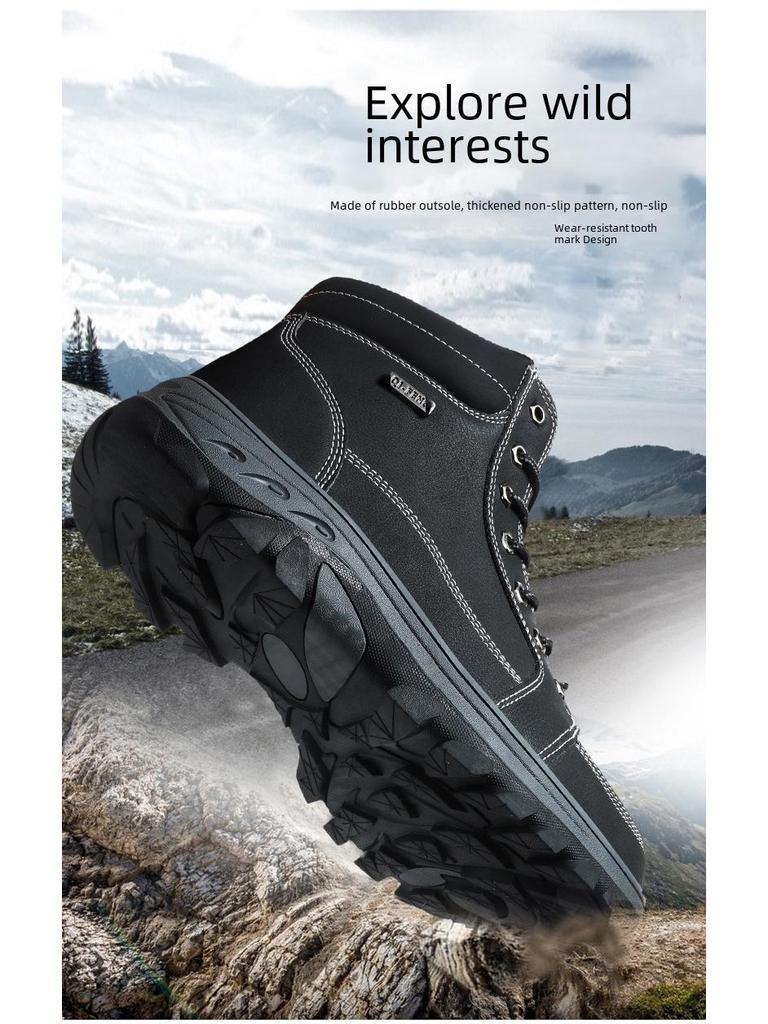 Men's Large Size Outdoor High-Top Hiking and Work Boots with Warm Cotton Lining