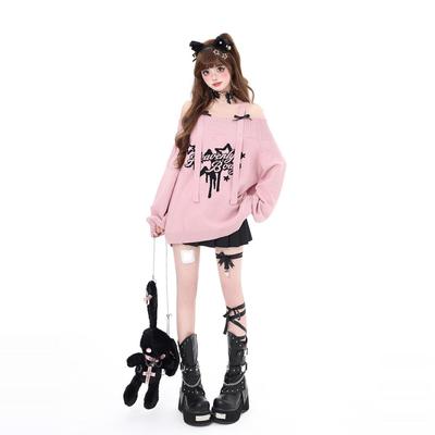 Pulover gotic gotic Y2K, cu umăr dezactivat, tricot sexy, tricotat, grunge, Harajuku, cu mânecă lungă, pulovere, toamnă