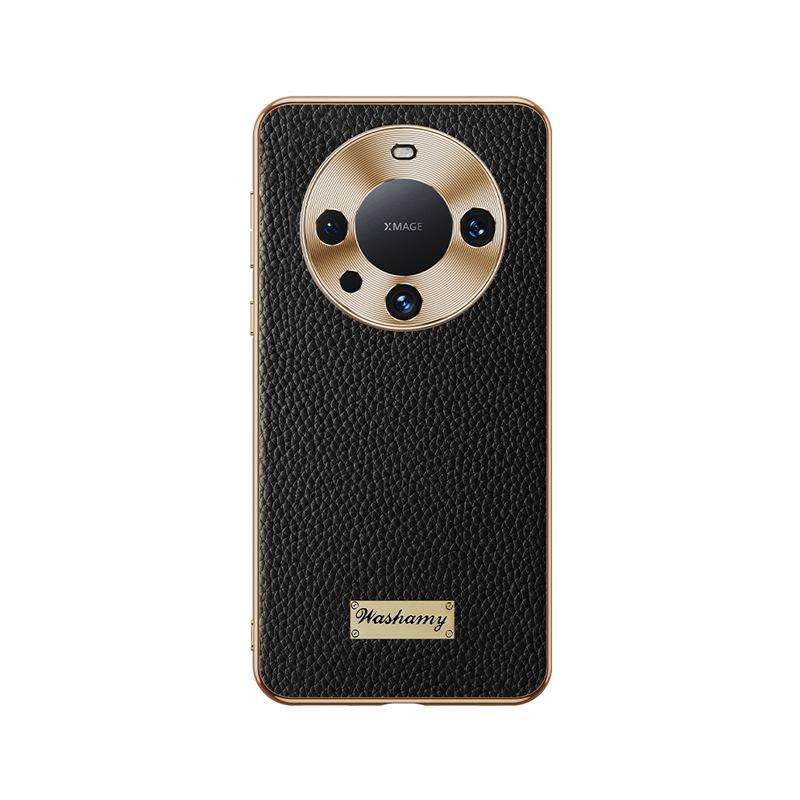 Suitable for Huawei Mate60pro Mobile Phone Case Electroplated Lychee Pattern Mate60 Lens Full-pack Anti-fall M60 Leather Case