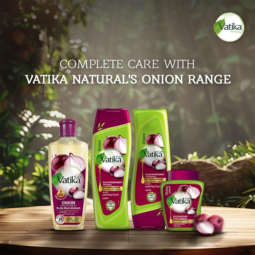 Masque Capillaire à l'Oignon Vatika Naturals Hammam Zaith - Traitement à l'Huile Chaude, Nutrition du Cuir Chevelu avec Extraits d'Oignon et Huiles Nourrissantes Vatika 500g.