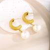 Personalized Retro Gold-Plated Titanium Steel Faux Pearl Earrings for Women - European American Light Luxury Fashion Jewelry.
