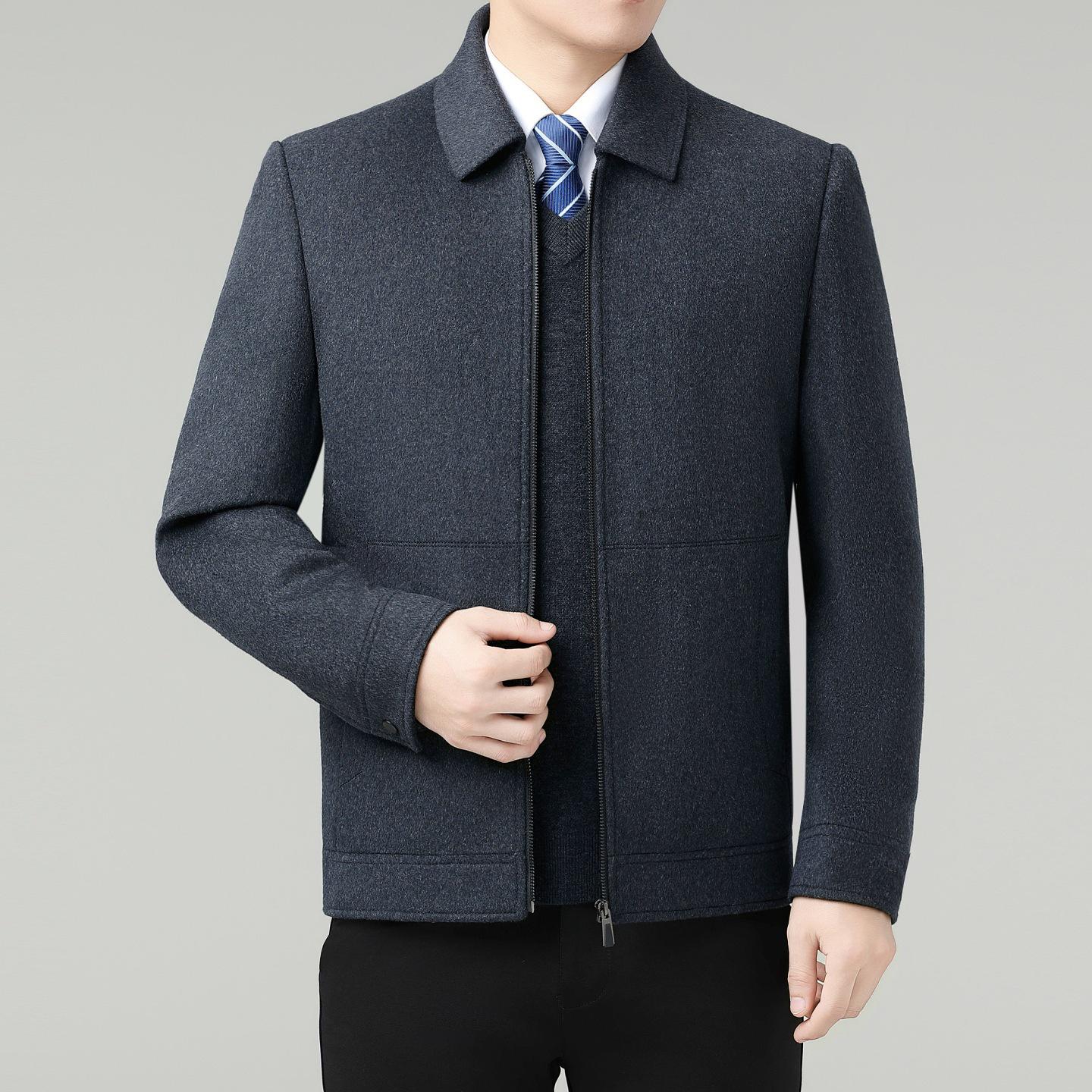 

Men s Double-Faced Cashmere Short Coat - Autumn/Winter Lapel Woolen Jacket 195 темно-сірий