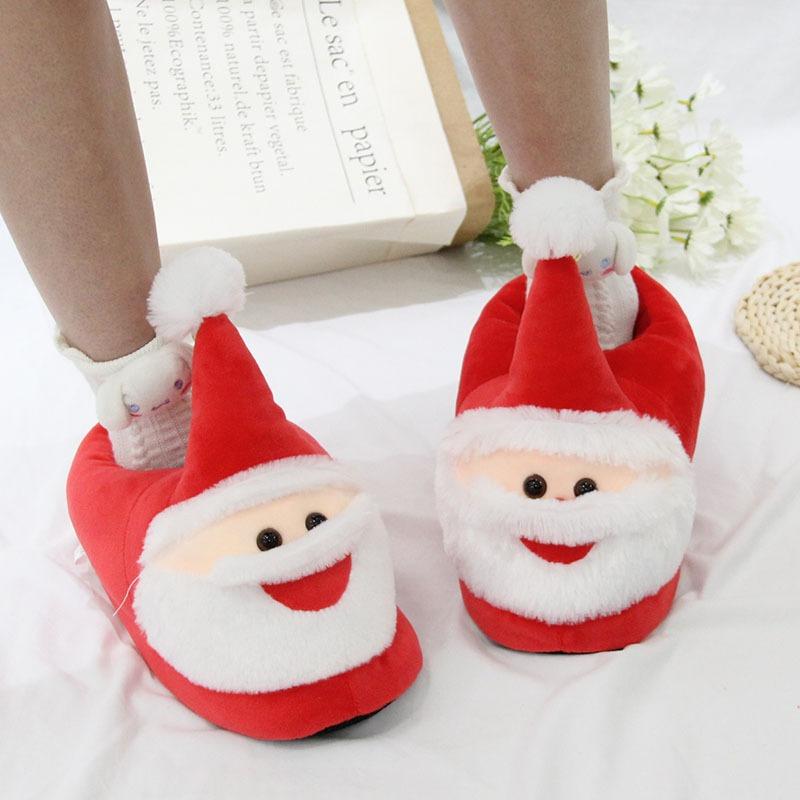 Cartoon Santa Claus Plush Slippers Home Holiday Cotton Shoes Bag Heel Warm Shoes Home Shoes Christmas Gifts Women