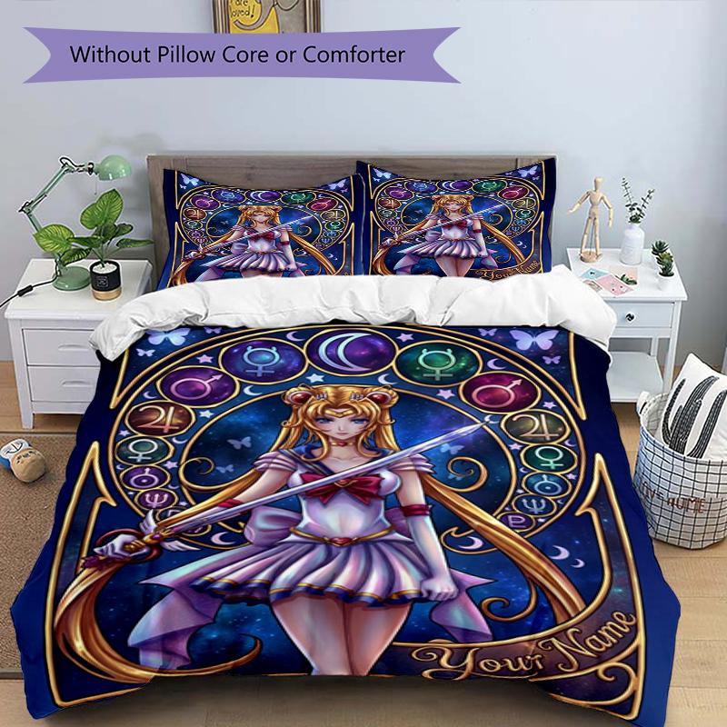 3pcs Custom Name Moonlit Guardian Printed Bedding Set Duvet Cover Closure Includes 1 Duvet Cover & 2 Pillowcases, Soft and Comfortable for All Seasons
