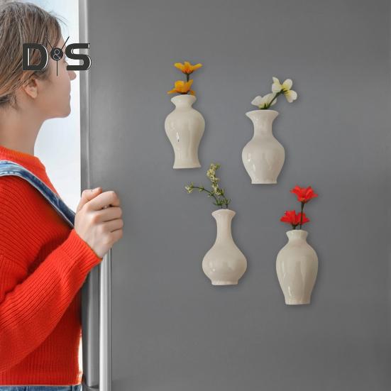 Mini-Keramikvase, Kühlschrankmagnet mit künstlicher Blume, für Zuhause, Büro, Küche, Spind, Kühlschrank, 3D-Miniatur-Blumenvase, magnetische Dekoration, Ornament