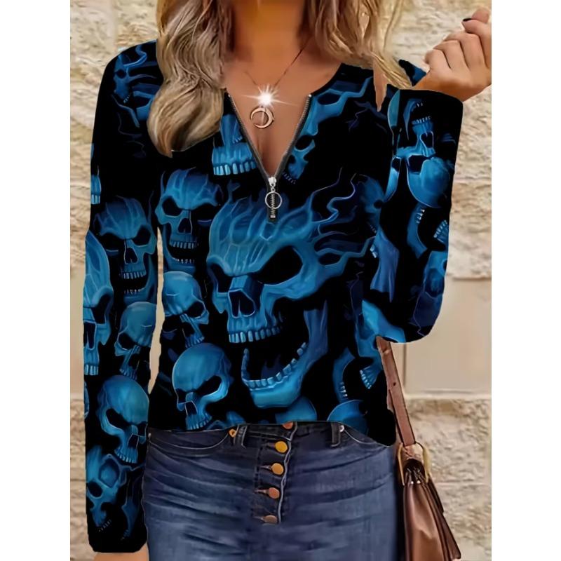 Women's Elegant Printed Zipper Long-sleeved Top, Stylish and Versatile for Autumn and Winter Casual and Office Wear, Machine Washable