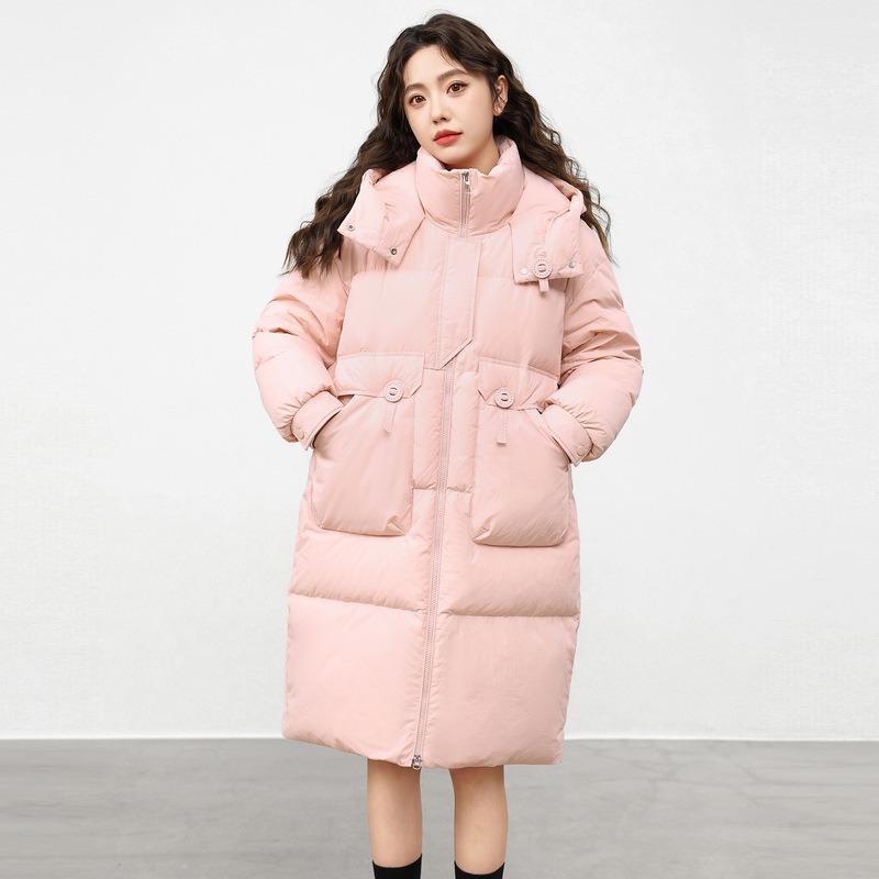 Winter Knie lang Daunenjacke mittel und lang neu mit Kapuze Taille verdickt Entendaunenjacke