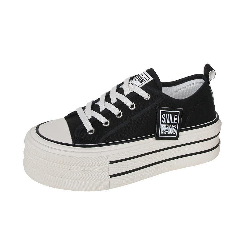 Platform Canvas Shoes 22 New Heightening Round Head Lace-up Low-top Student Sports