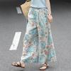 Summer Literary Retro Printing Loose Wide-leg Pants Nine-point Casual Culottes Women