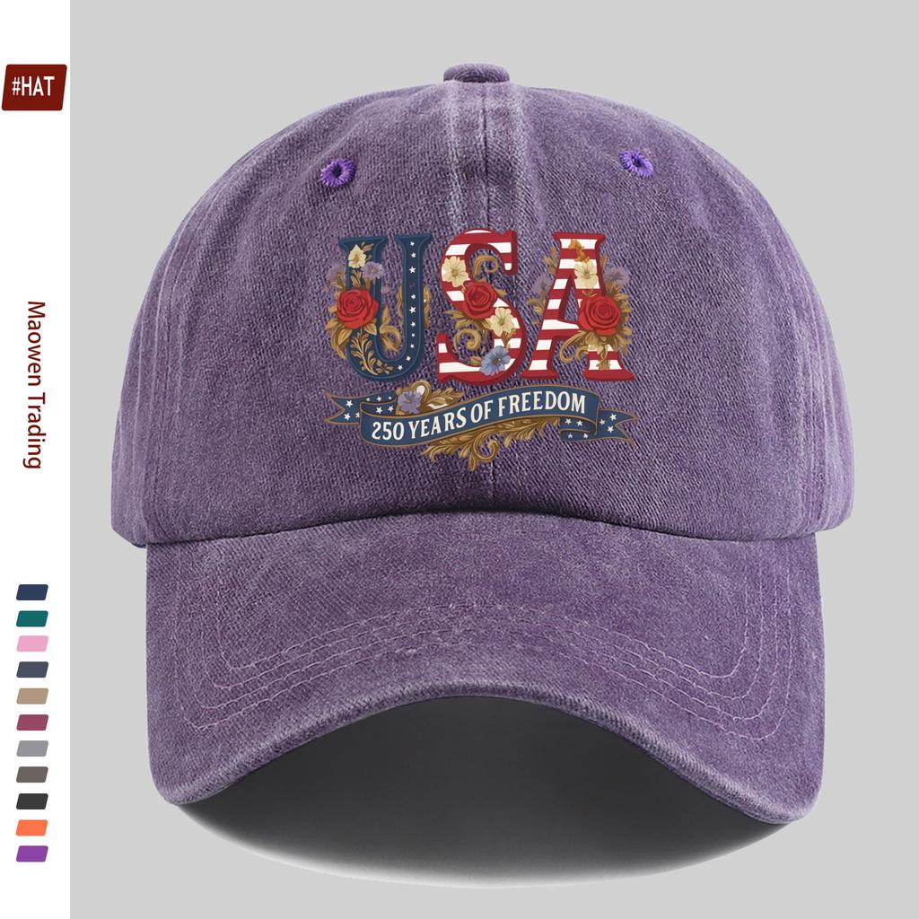 pc USA Th Anniversary Printed Baseball Cap with Floral Casual Decor Design Papa Hat Comfortable And Lightweight Adjustable