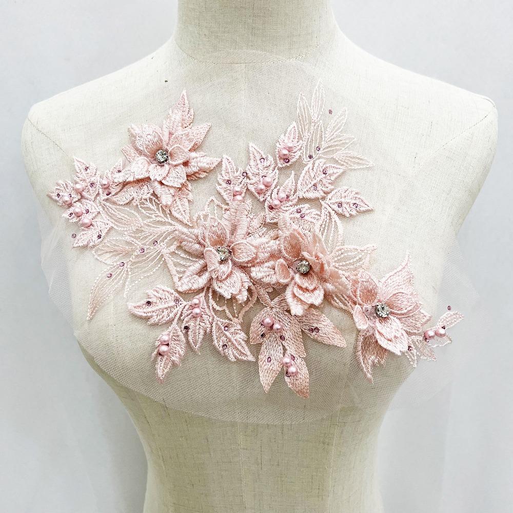 Sequins Flower 3D Embroidery Patches Handmade Lace Fabrics Applique Embroidered Floral Patches