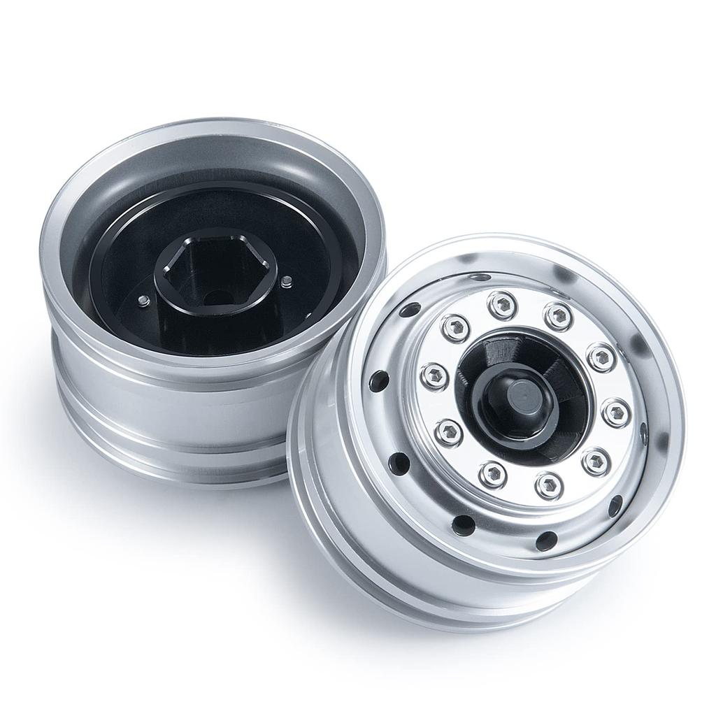 TRZX Aluminum Alloy Front Wheel Rim Hub Upgrade Parts for 1/14 Tamiya Trailer Tractor Truck RC Car (4pcs)