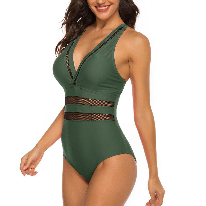 Sexy Swimwear Women One Piece Swimsuits Solid Mesh Bathing Suits Cross Back Beach Wear