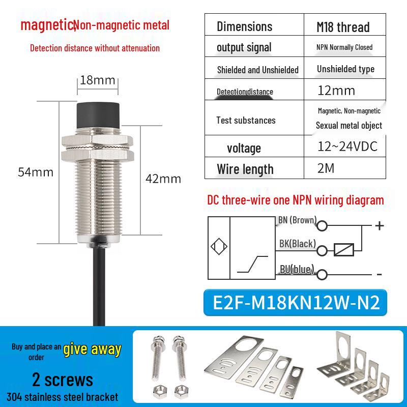 ZanIP68 Waterproof Metal Sensor: Detects Copper, Aluminum, Steel Distance with No Attenuation, NPN Normally Open, PNP