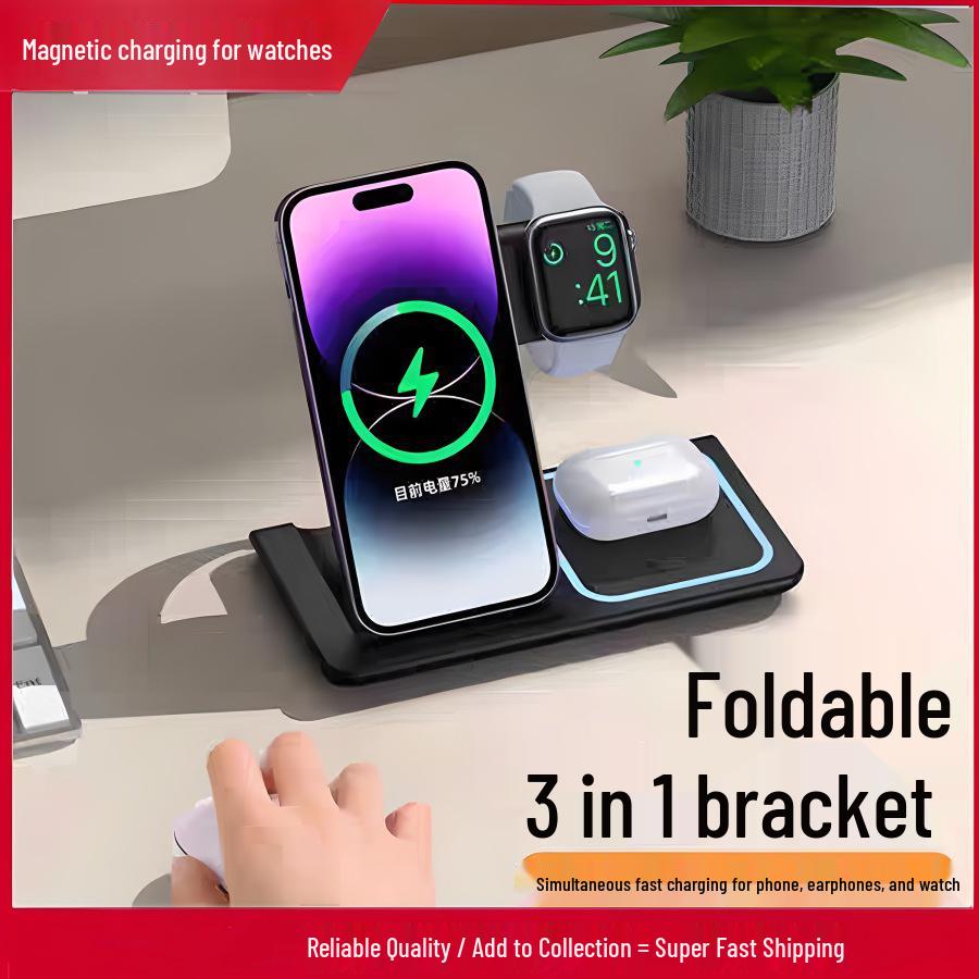 15W Foldable 3-in-1 Wireless Charging Stand for Huawei & Apple Phones and Watches