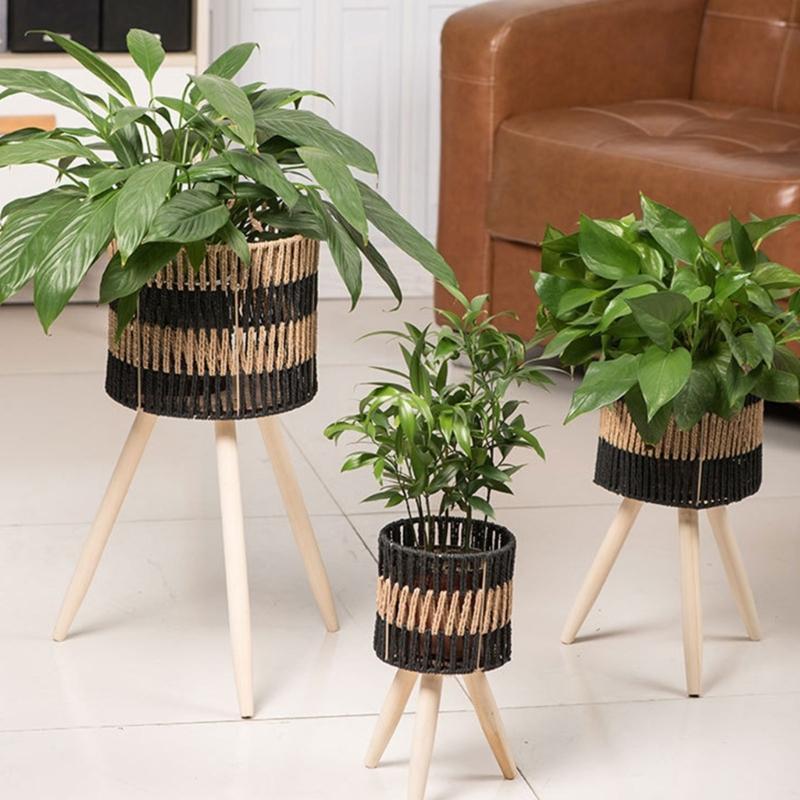 Woven Flower Planter Holder Handwoven Basket Paper Rope and Iron Wire for Home and Office Decors
