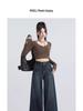 Autumn/Winter 2024 Women's High-Waisted Double-Button Wide-Leg Jeans - American Loose Straight-Fit Floor-Length Pants
