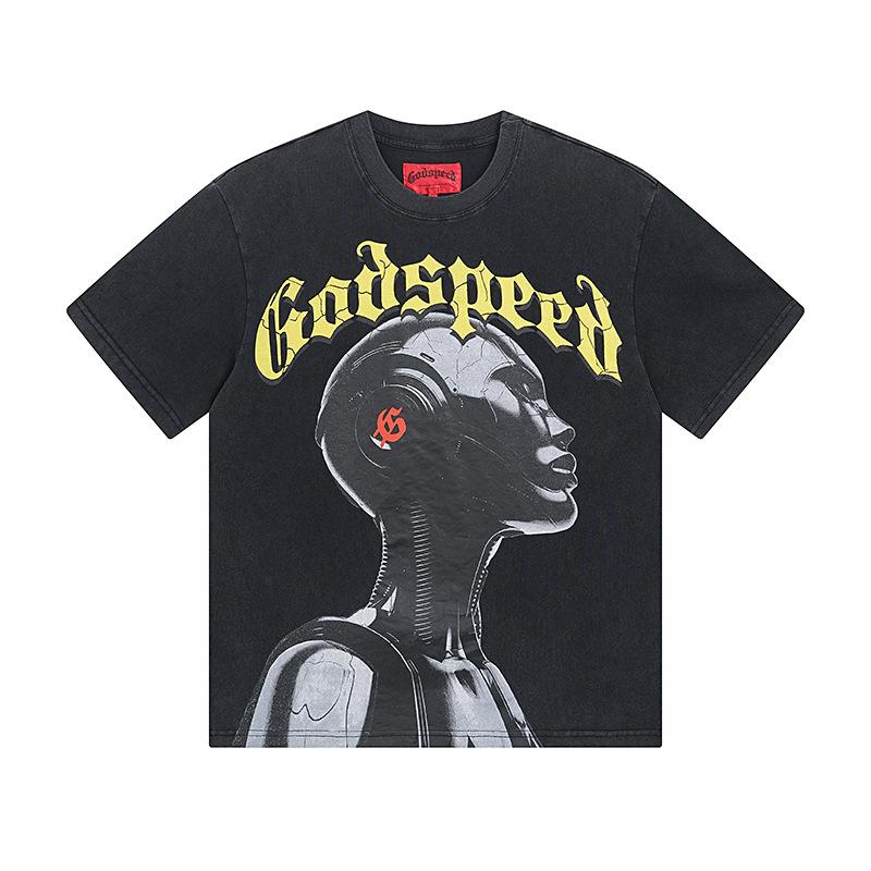 Cross-border trendy brand GS Skull Band Alphabet Printing Washing Water Short Sleeve Loose T-Shirt Men's and Women's High Street Retro Half Sleeve