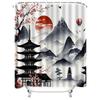 Elegant Japanese Landscape Shower Curtain - Artistic Mountain And Pagoda Design For Home Decor - Waterproof And Durable