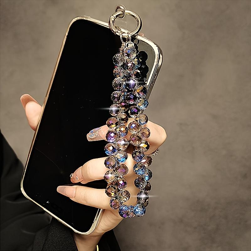 4pcs Luxury Crystal Phone Wrist Strap, Handmade Beaded Water Drop Charm, Metal Ring Anti-lost Chain, for Keychain & Bag Decor.
