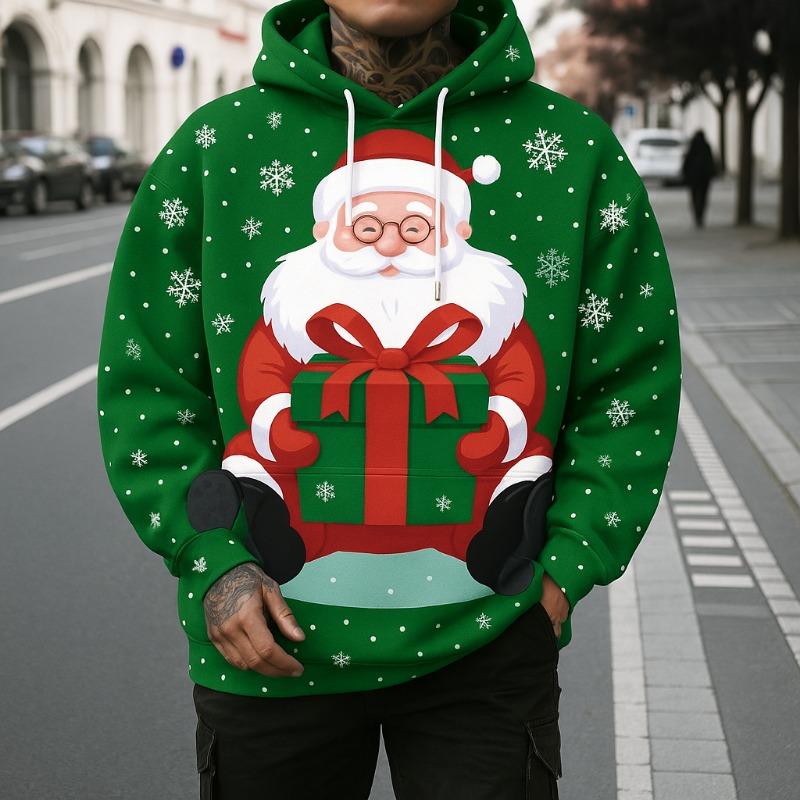 Men's Christmas Snowman 3D Print Hoodie, Festive Winter Design hooded, Long Sleeve Hooded Style, Seasonal Holiday Casual Wear