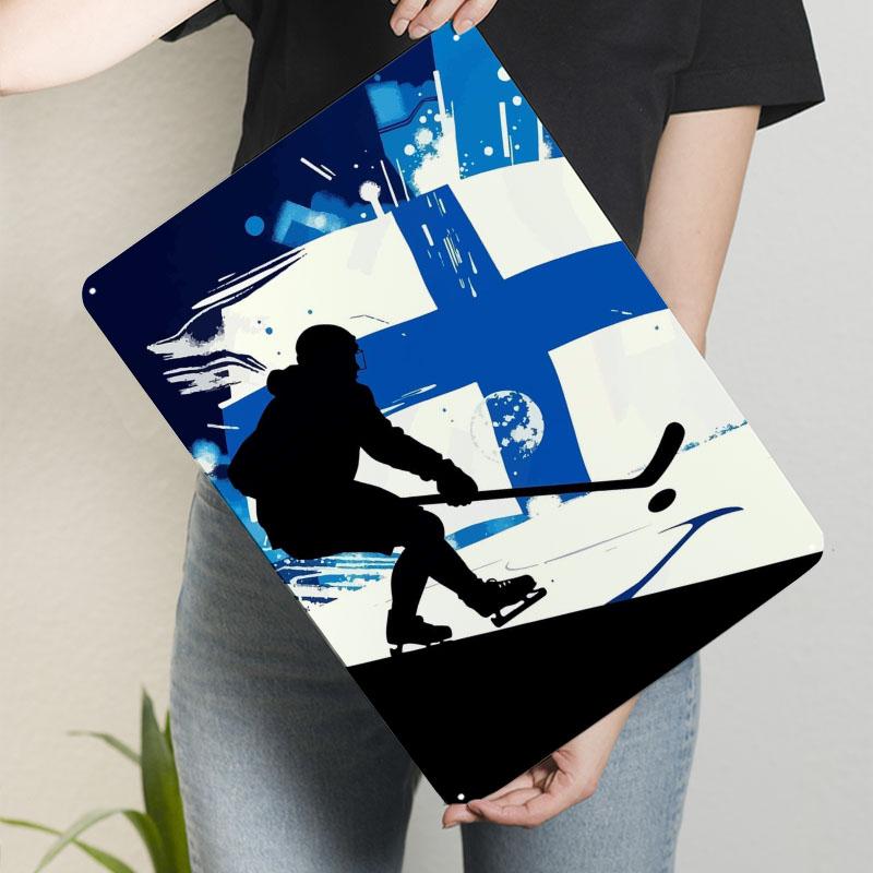 Finnish Hockey Player Silhouette Metal Signs Sport Poster Coffee Bar Accessories Custom Tinplate Sign for Wall Art Decoration