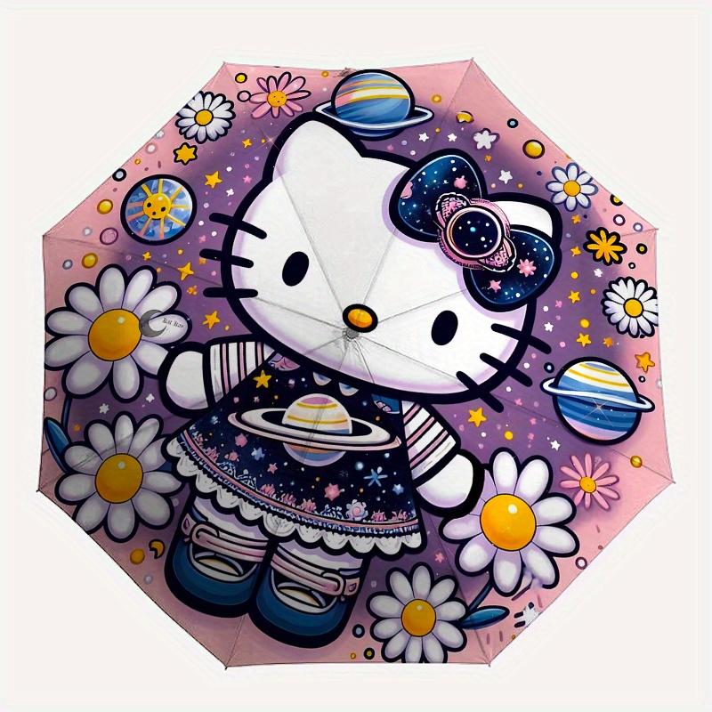 Hello Kitty, Space Theme Automatic opening and closing folding umbrella with 8-rib frame and compact travel design, perfect for all occasion