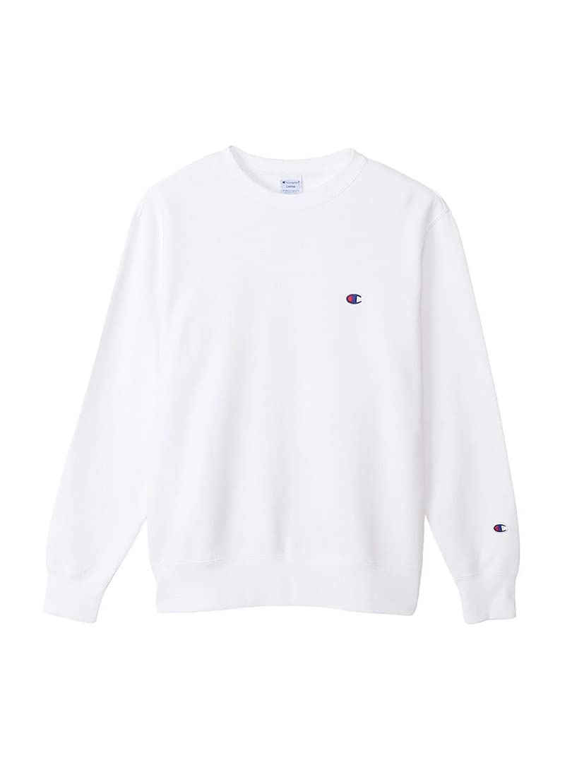 

Champion Long Sleeve Crew Neck Sweatshirt with Size XL Men s One-Point Logo, C3-W001, White, белый