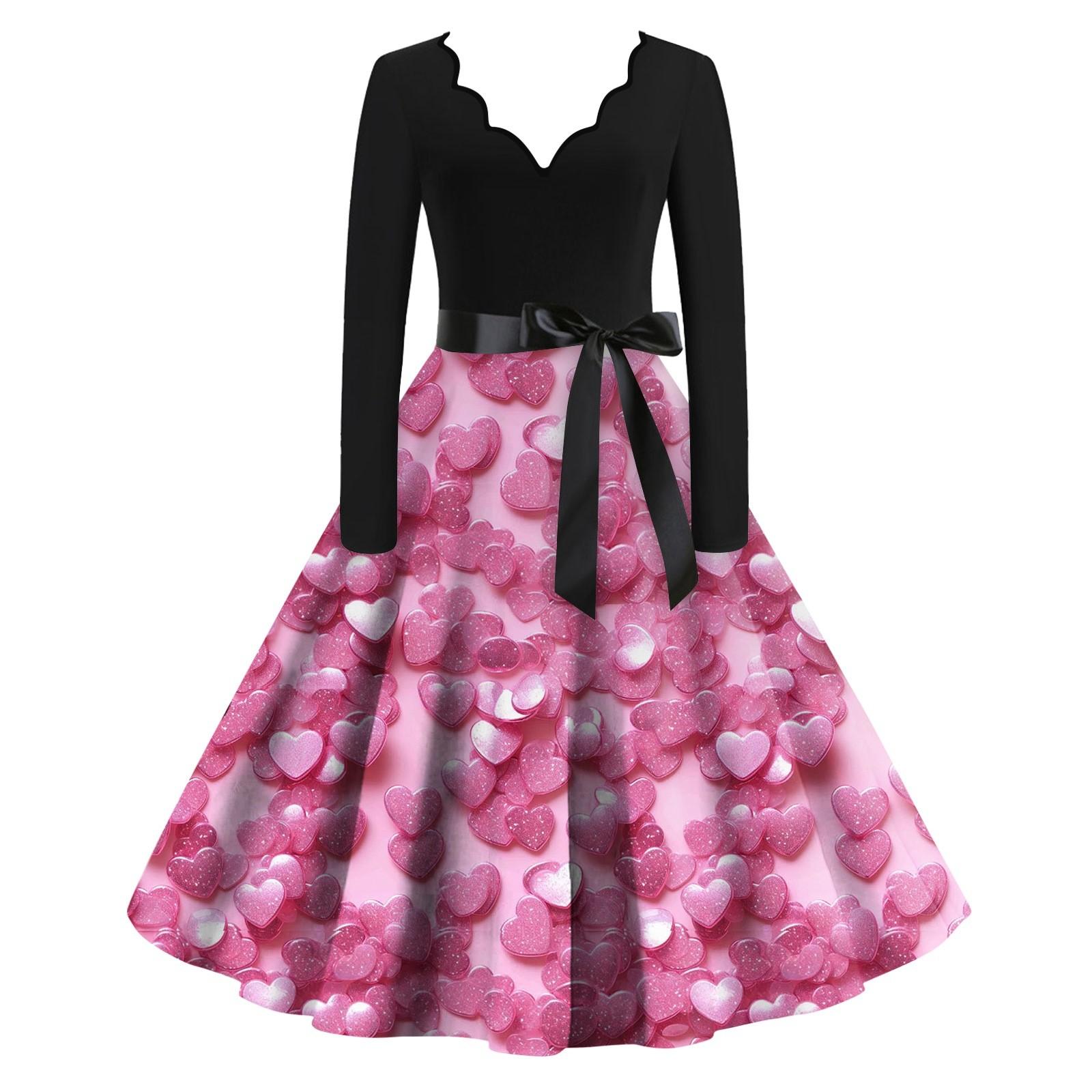 

Жіноча приталена плаття з V-подібним вирізом і довгими рукавами на День Святого Валентина S