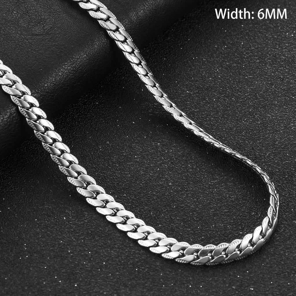 3mm/4.5mm/6mm Embossed Stainless Steel Sturdy Retro Link Cuban Chain Long Necklace for Men Women Silver/Gold Jewelry