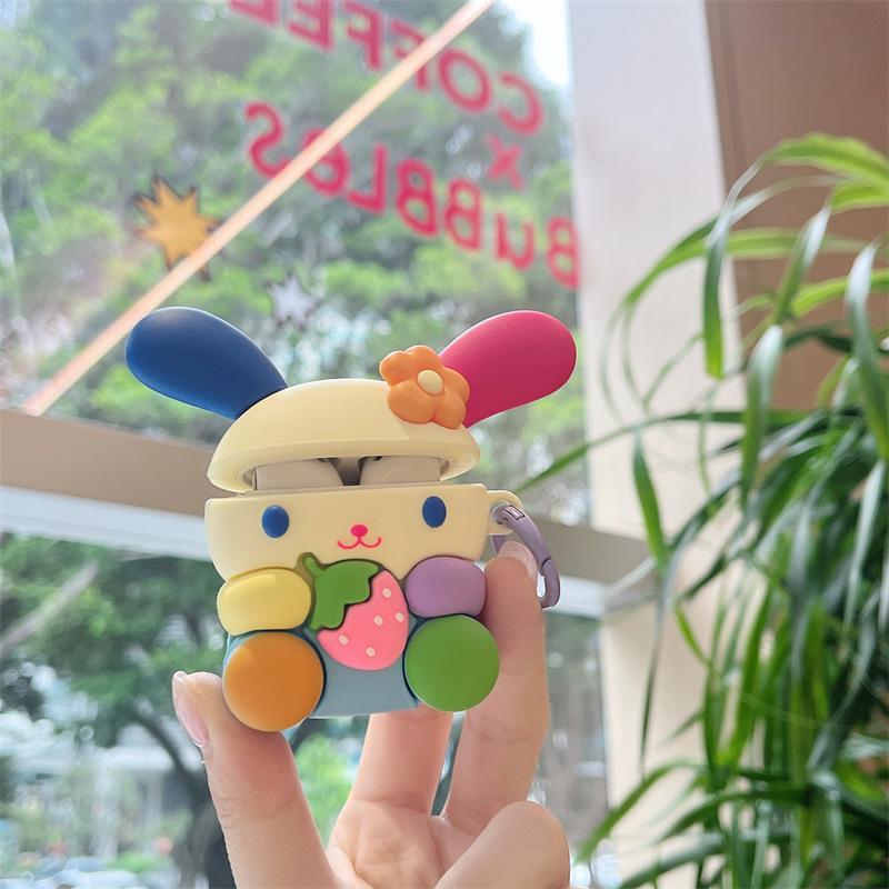 

Cute three-dimensional strawberry flower rabbit suitable for Apple AirPods4 Bluetooth wireless earphone cover 2/3rd generation pro2 Airpods 1/2 generation