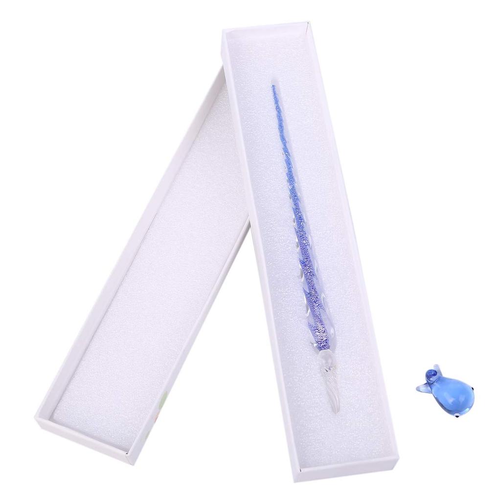 Tomtask Glasfeder und Stifthalter Füllfederhalter und Feder Dunkles Set, Transparent, G-Feder, Stift, Tinte, (Wal-Design, Blau)
