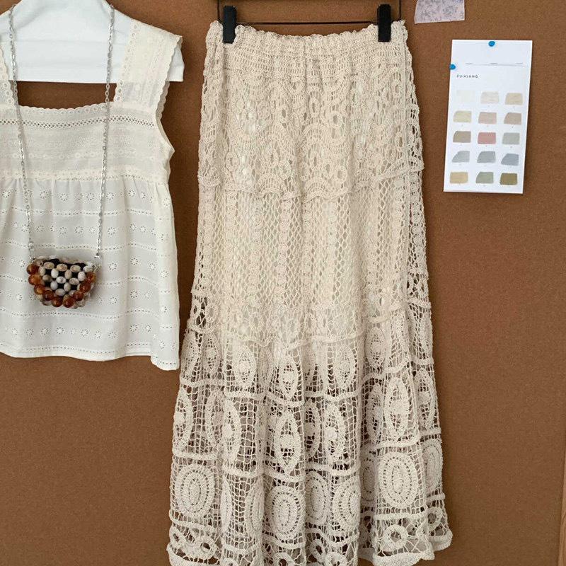 Bohemian Crochet High-Waisted Knit Skirt